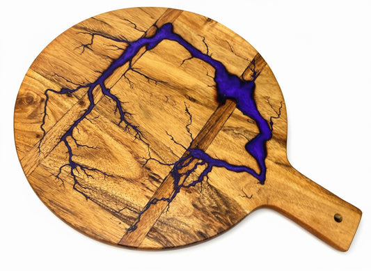 Circular Australian resin cheese board, artisan timber platter for entertaining and grazing