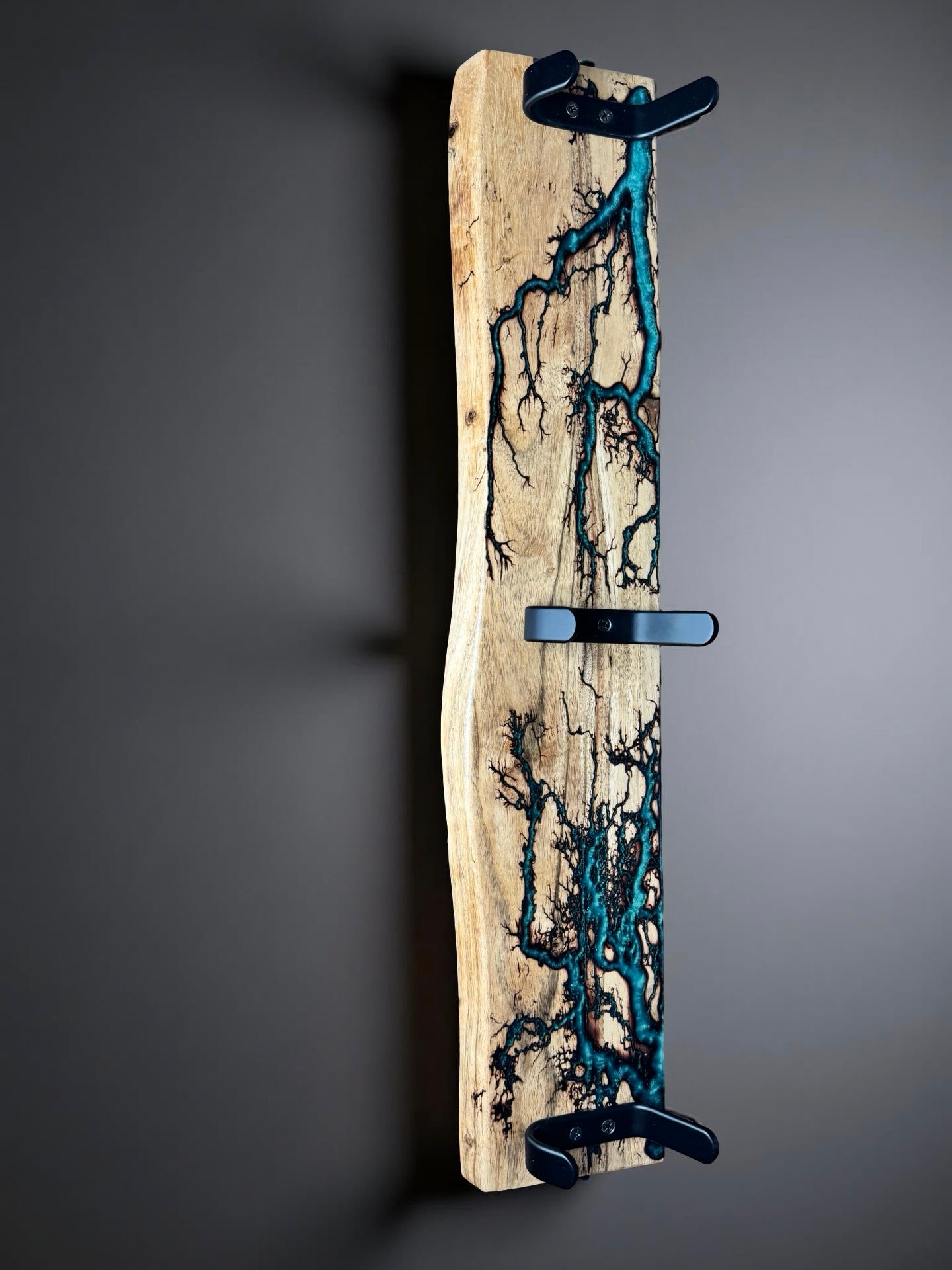 Handmade timber coat rack featuring resin detail, Australian craftsmanship