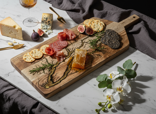 large resin grazing paddle board by Fractal Flow Designs – Australian resin boards for weddings, birthdays, corporate gifting, and statement entertaining.