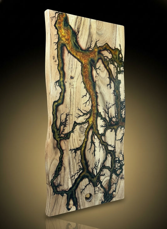 Serving platter handcrafted in East Gippsland by Fractal Flow Designs featuring fractal burning art and food safe resin sustainable Australian timber design perfect for serving grazing or entertaining guests