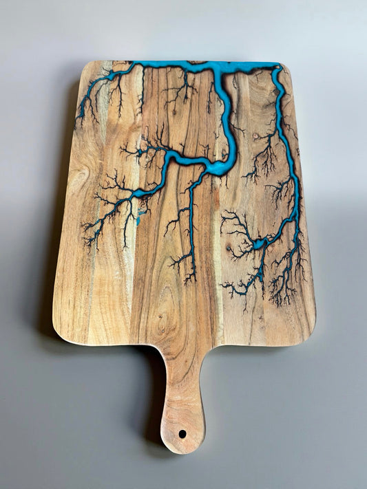 Large acacia cheese paddle lagoon blue resin art resin boards Australia premium grazing board style