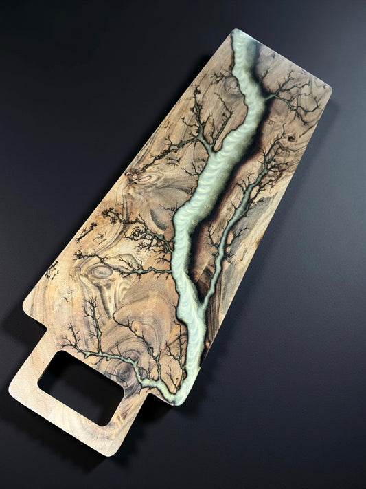 Long resin board with gold iridescent resin inlay handcrafted in East Gippsland Australia