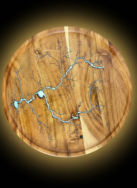 Resin and hardwood serving tray handmade in Victoria by Fractal Flow Designs — luxury Australian resin board built for function and style