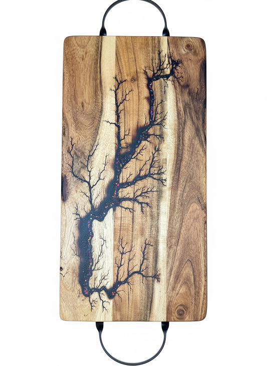 Australian-made live edge serving and grazing board – resin artistry by Fractal Flow Designs, premium charcuterie platter for entertaining and special occasions