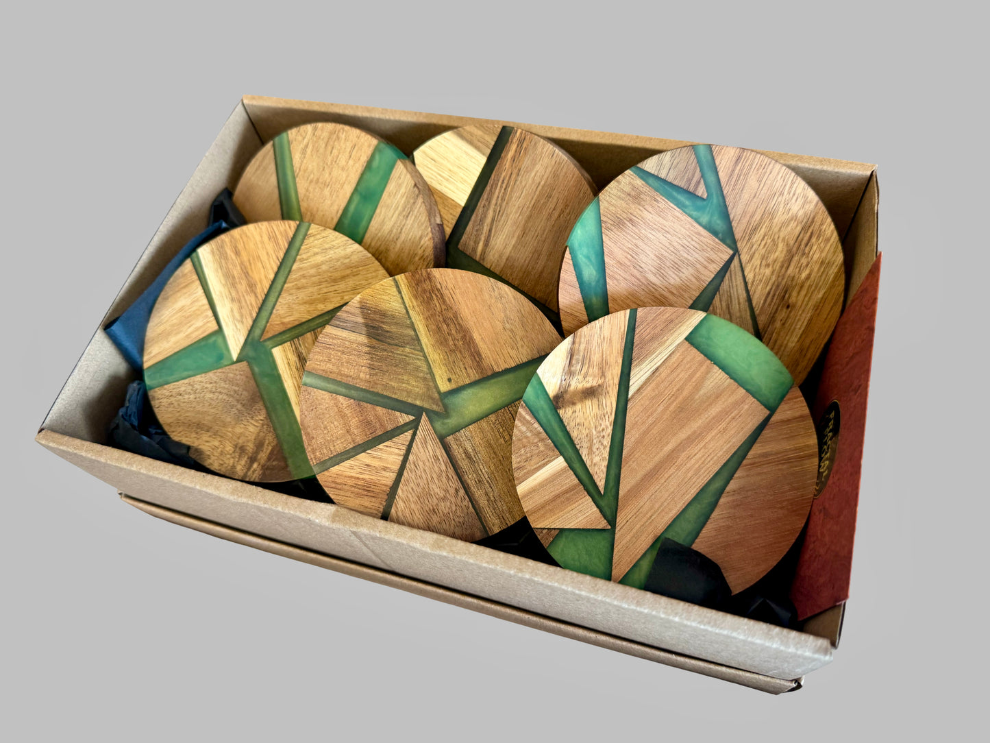 fractal burnt blue resin coaster handcrafted timber art, Australian made by Fractal Flow Designs, East Gippsland