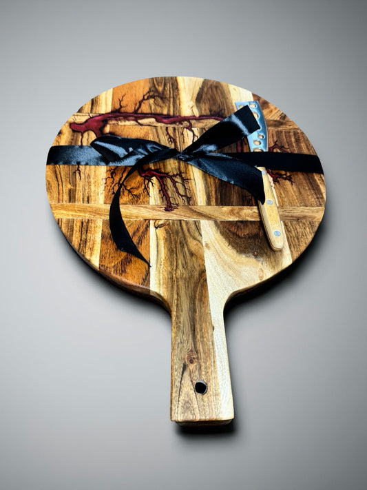 Resin art cheese board gift set with gourmet knife, handcrafted Australian grazing board