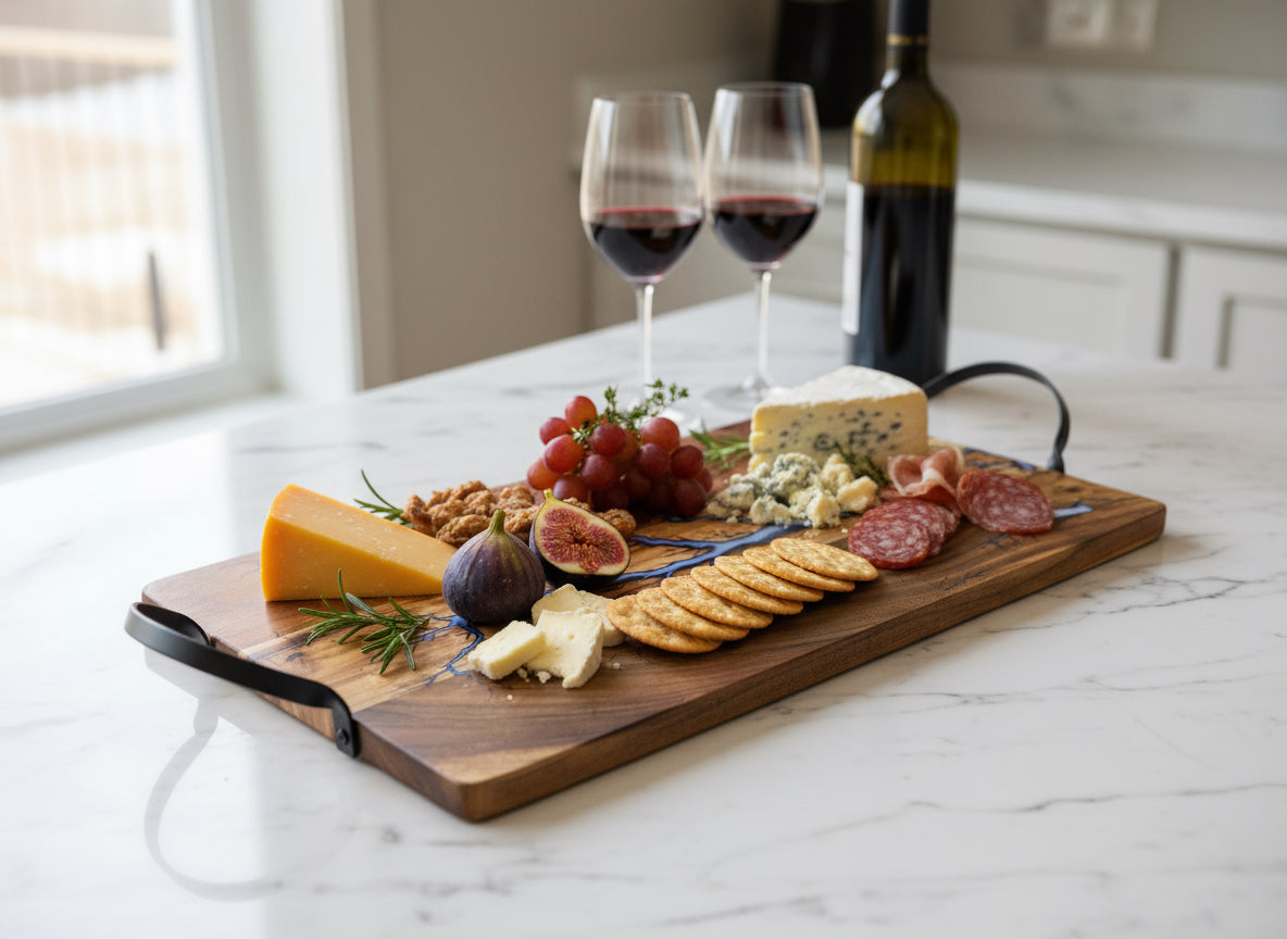 Modern resin serving platter crafted in East Gippsland – functional kitchenware with striking art