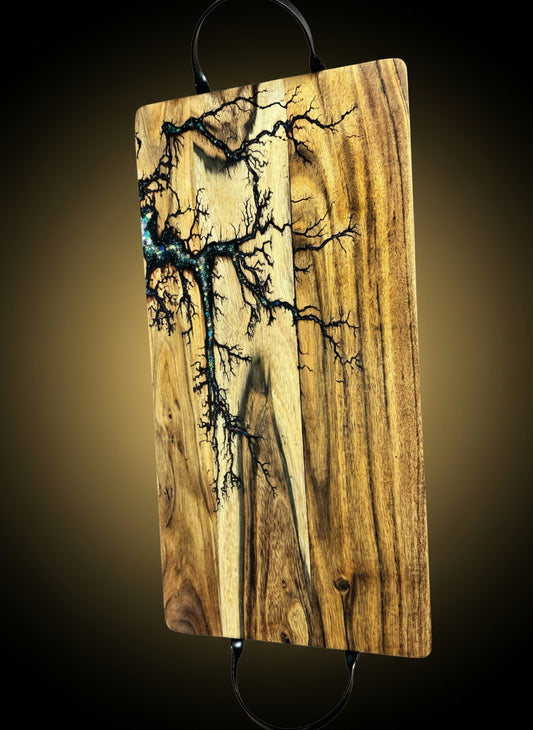 Premium Australian-made resin serving board handcrafted by Fractal Flow Designs in Bairnsdale, Victoria — ideal for serving, entertaining, or gifting. Elegant blend of hardwood timber and food-safe resin