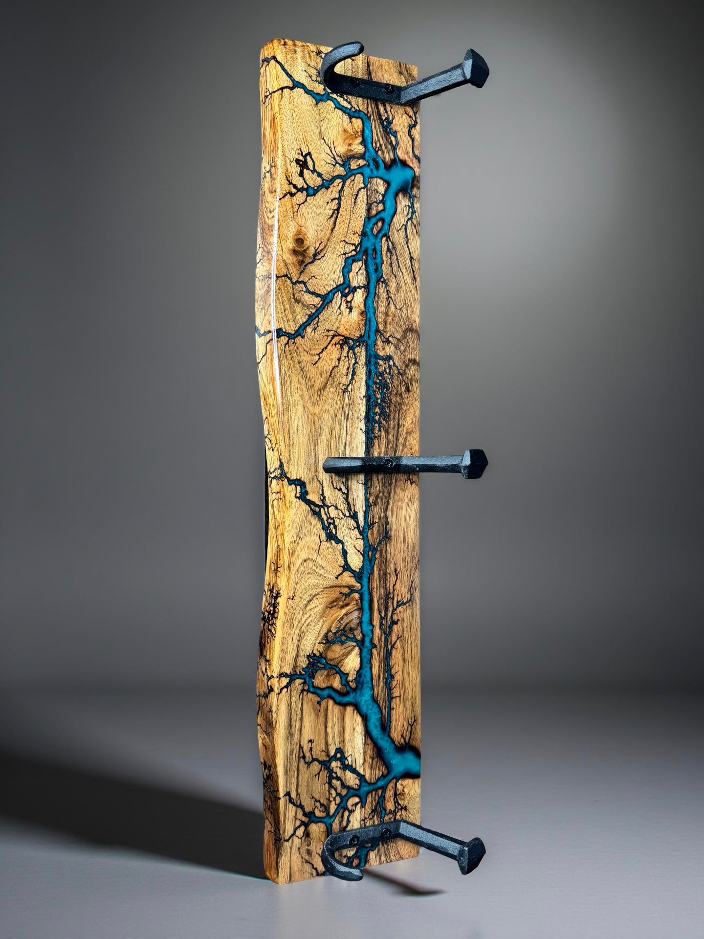 Timber wall mounted coat rack with resin feature, handmade in Australia