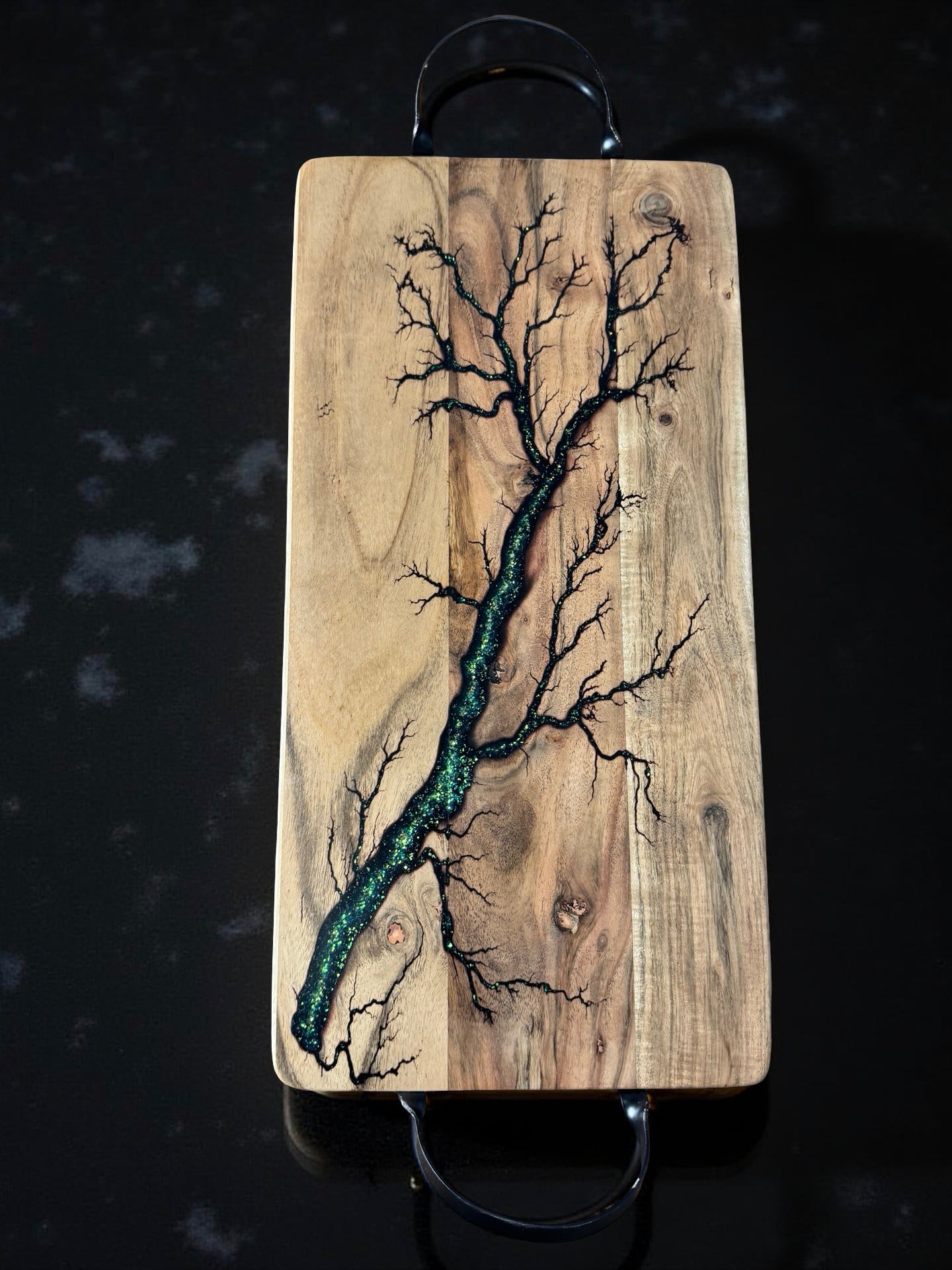 Resin and timber serving board handcrafted in East Gippsland by Fractal Flow Designs
