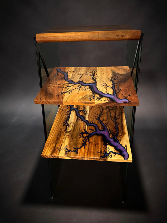 Resin boards Australia cake stand with bold fractal burning design made in East Gippsland