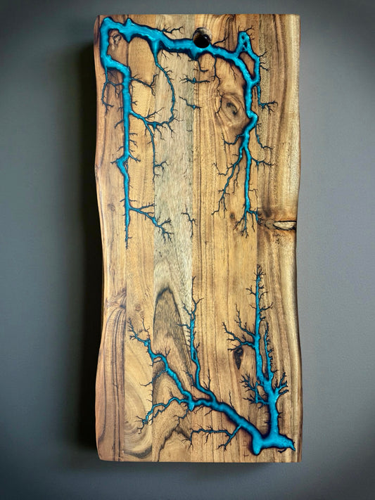 Lagoon blue resin charcuterie board handcrafted Australian timber luxury serving platter