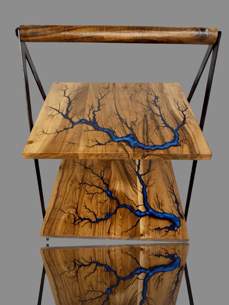 Cake stands and round trays by Fractal Flow Designs – handcrafted Australian timber with resin and fractal burning. Premium serving and display pieces for cakes, cheese, desserts, and grazing platters. Artisan home décor gifts made in Bairnsdale Vic