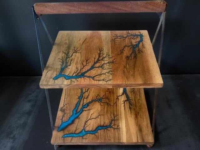 Australian resin cake stand handcrafted in East Gippsland with sustainable timber, food safe resin, premium serving display for weddings birthdays and luxury gifting