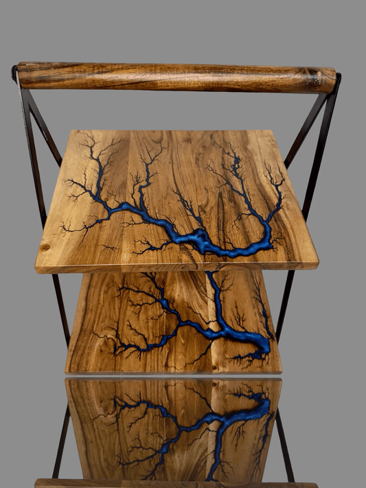 Handcrafted resin and timber cake stand by Fractal Flow Designs – premium Australian-made dessert display, serving platter, and wedding centerpiece from Bairnsdale, Victoria