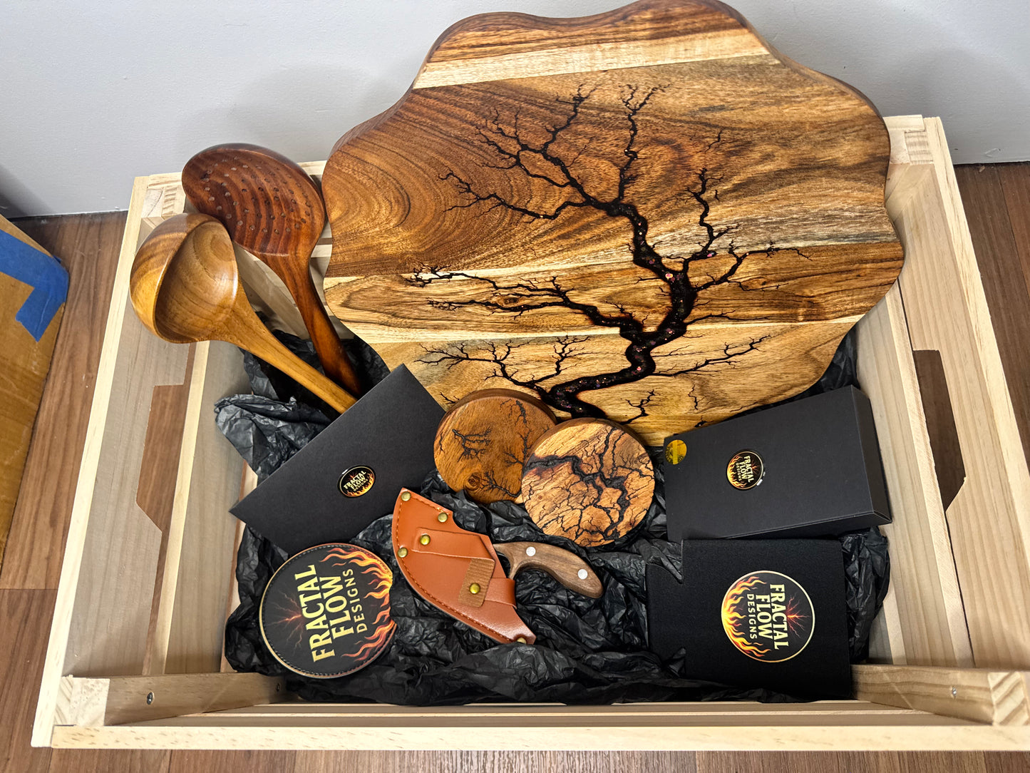 Delux Resin Cheese Board Gift Hamper – $225 Premium Grazing Box | Fractal Flow Designs - Resin Boards Australia