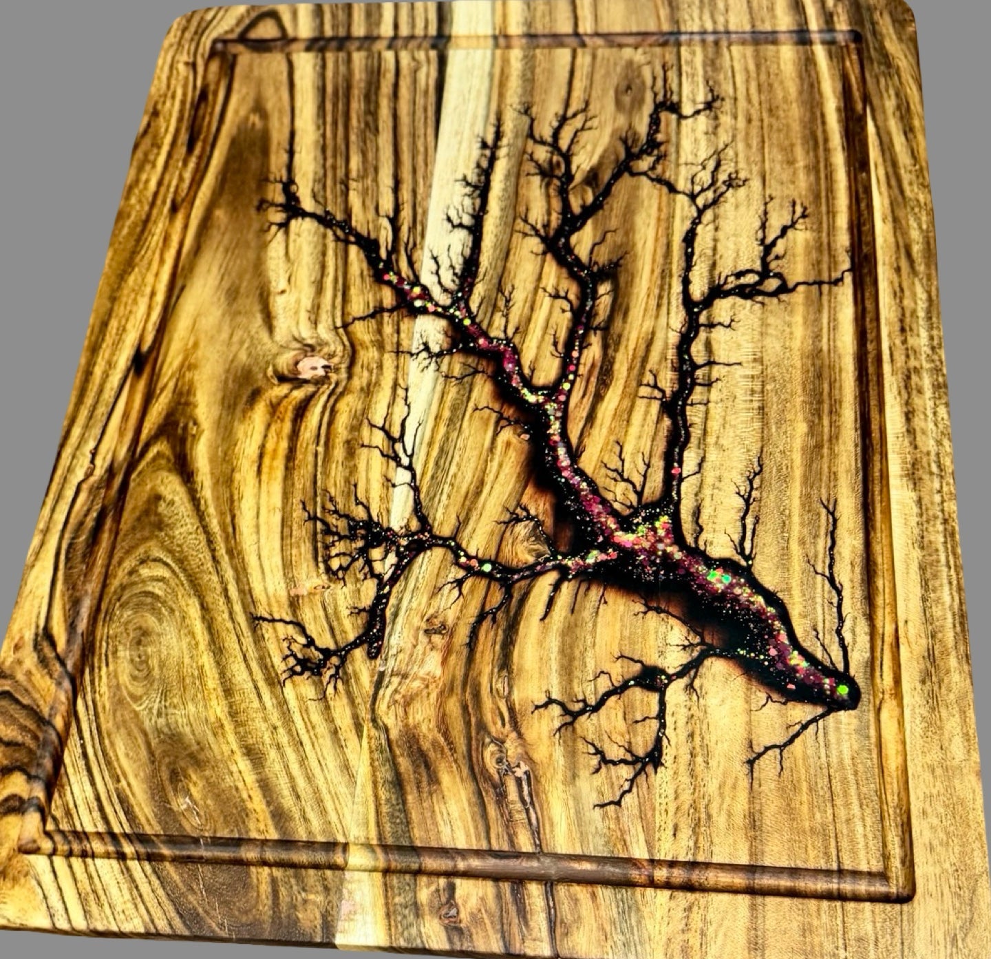 Fractal Flow Designs premium acacia chopping board – bold resin artistry - one-of-a-kind resin carving board - Australian-made