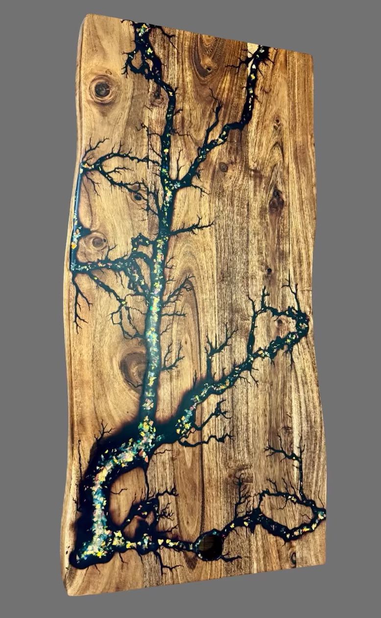 Luxury live edge resin cheese and grazing board – premium handcrafted platter, Bairnsdale Victoria, Fractal Flow Designs.