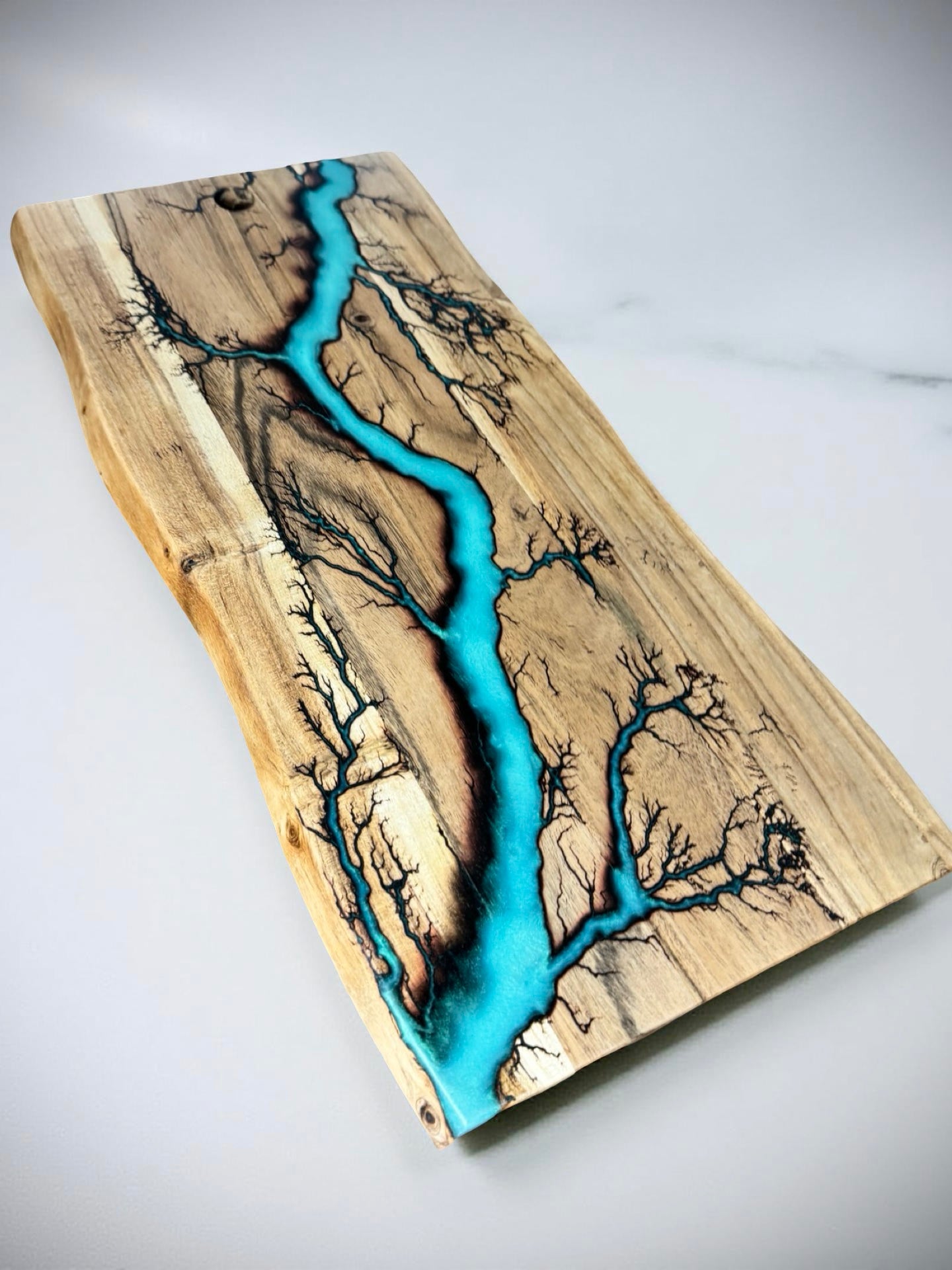 Premium live edge board iridescent green resin art sustainable Australian timber fractal burning design