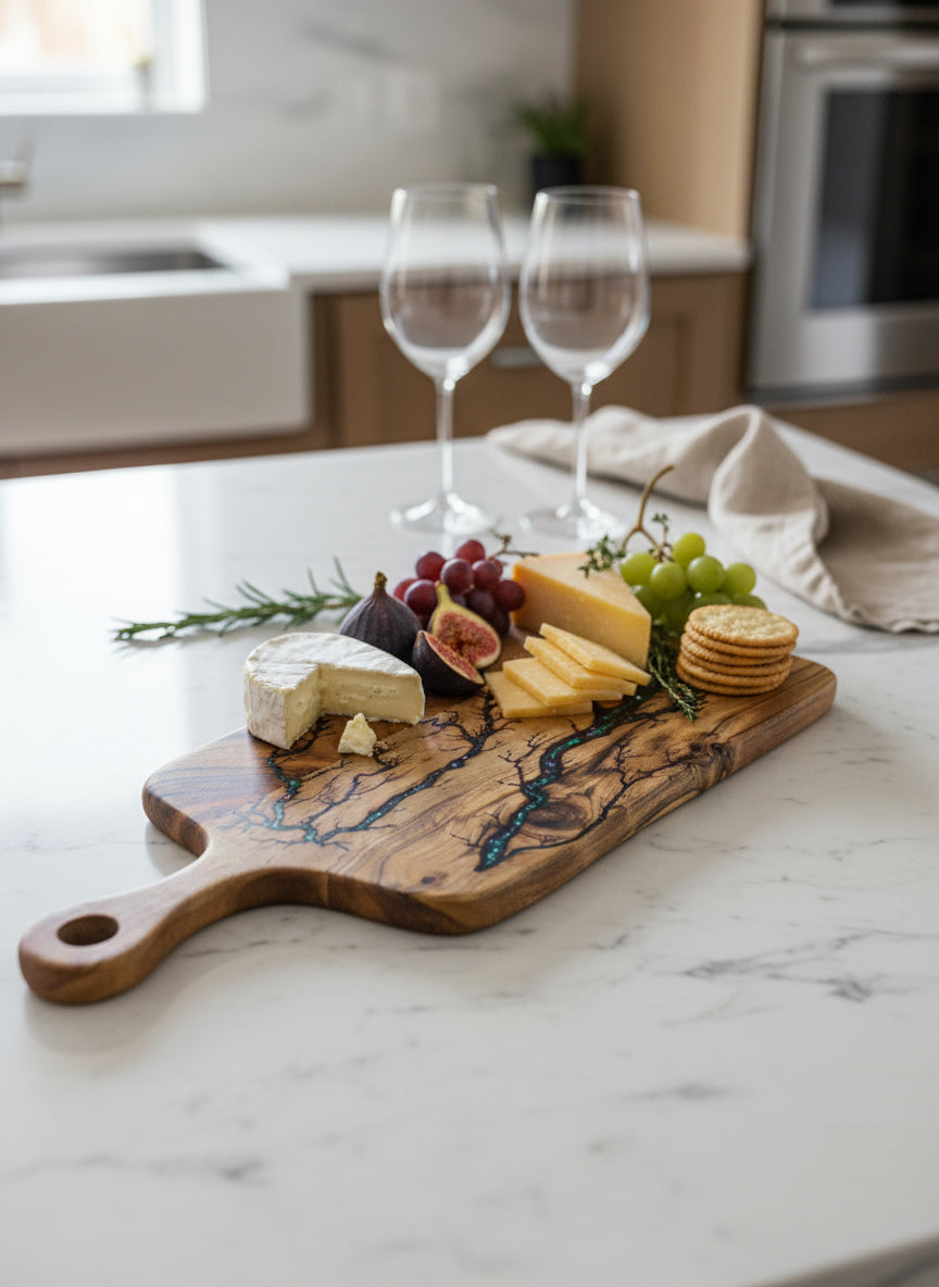 Resin and wood cheese paddle board, Australian-made serving piece ideal for weddings, birthdays, and gourmet platters