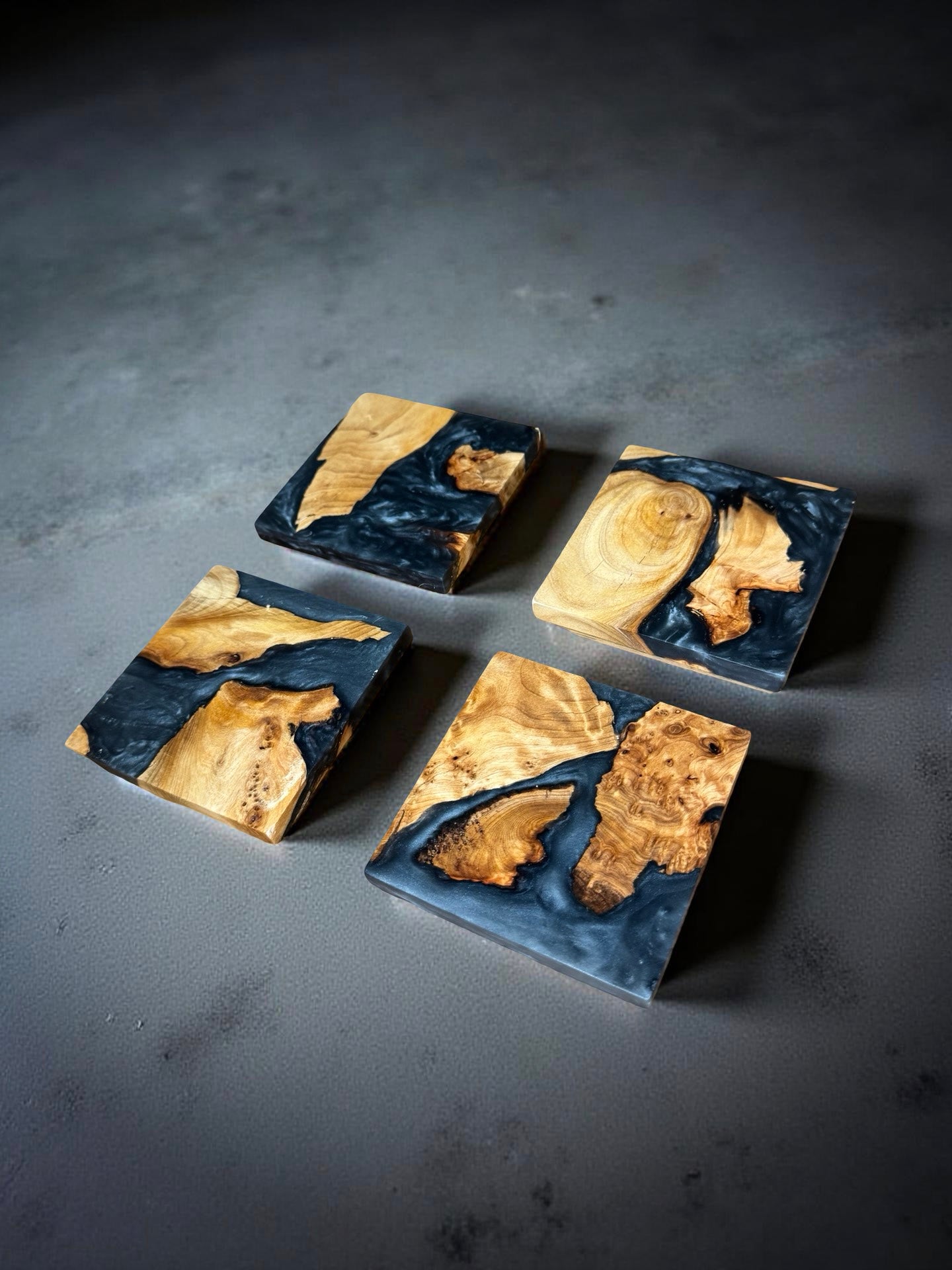 Premium square black resin and wood coaster handmade timber home decor