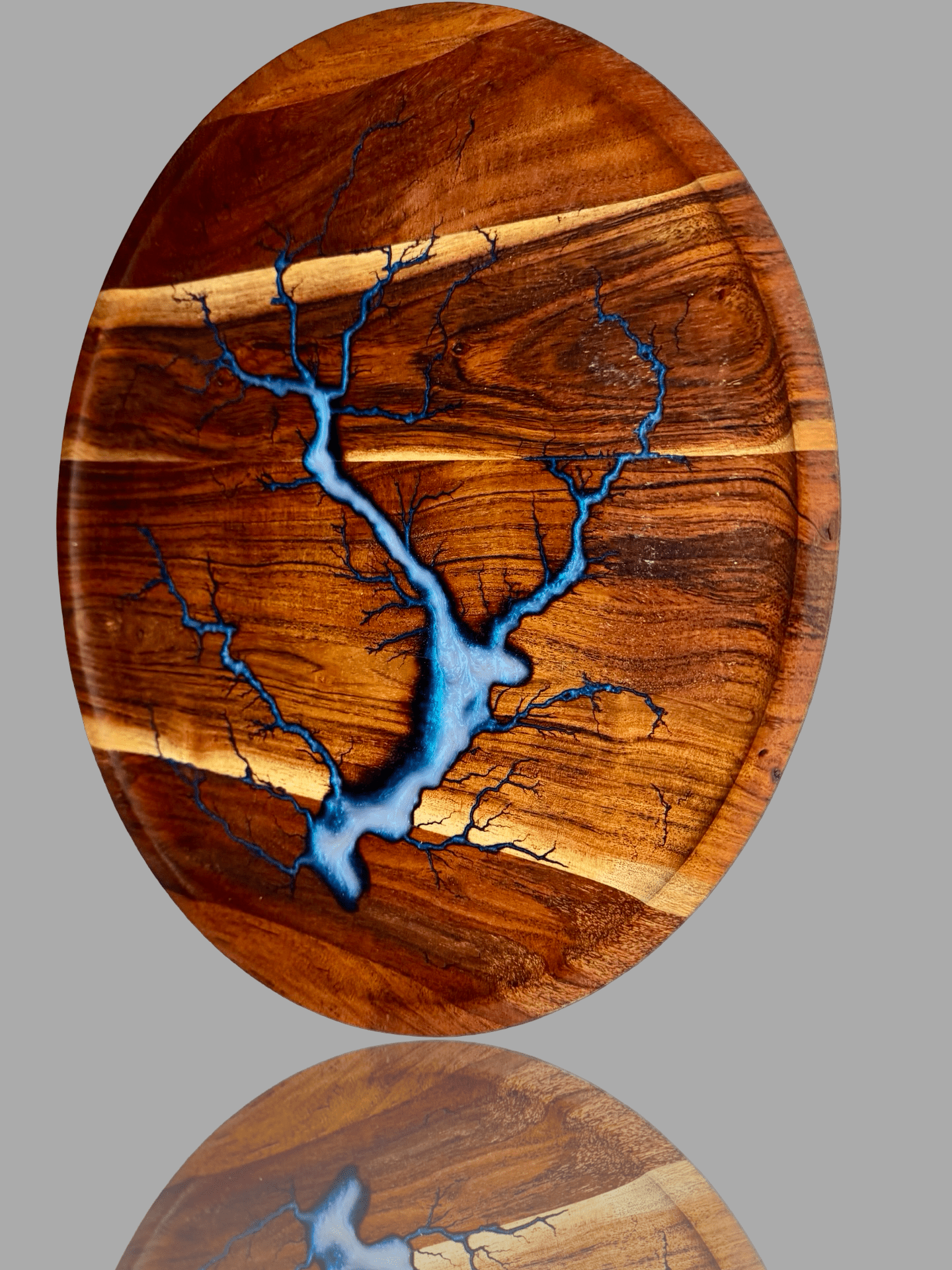 Premium resin round tray board – unique handmade timber platter by Fractal Flow Designs, perfect for cheese lovers, grazing tables and housewarming gifts