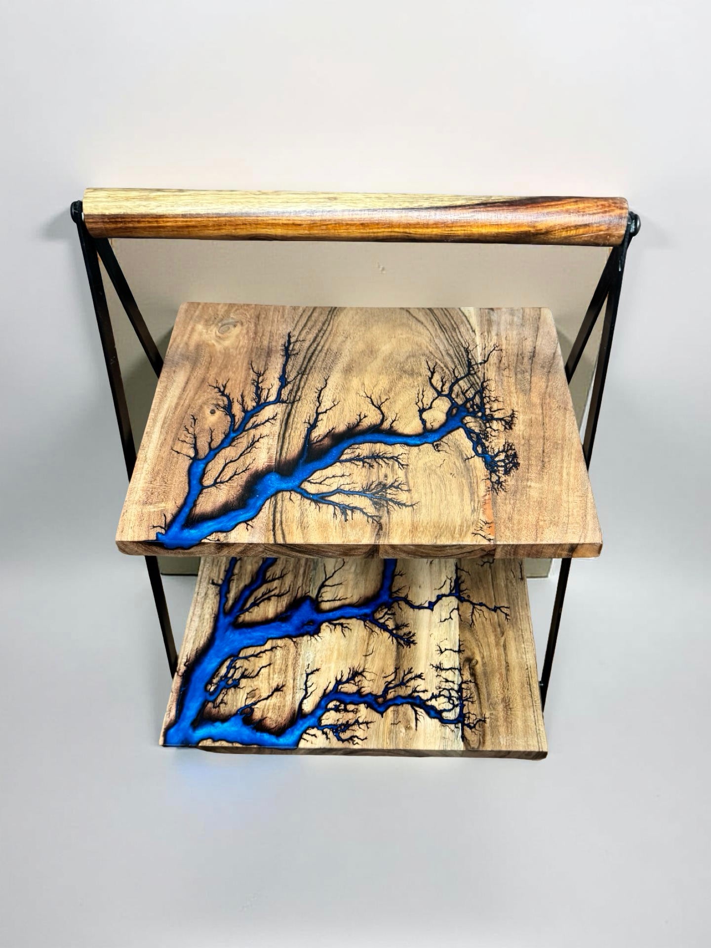 Sapphire blue artistic resin cake stand premium Australian timber dessert board East Gippsland