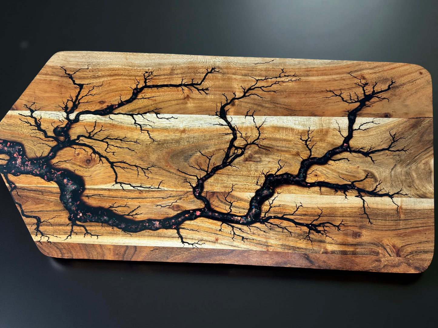 Large resin serving paddle handcrafted Australian timber with fractal burning art East Gippsland