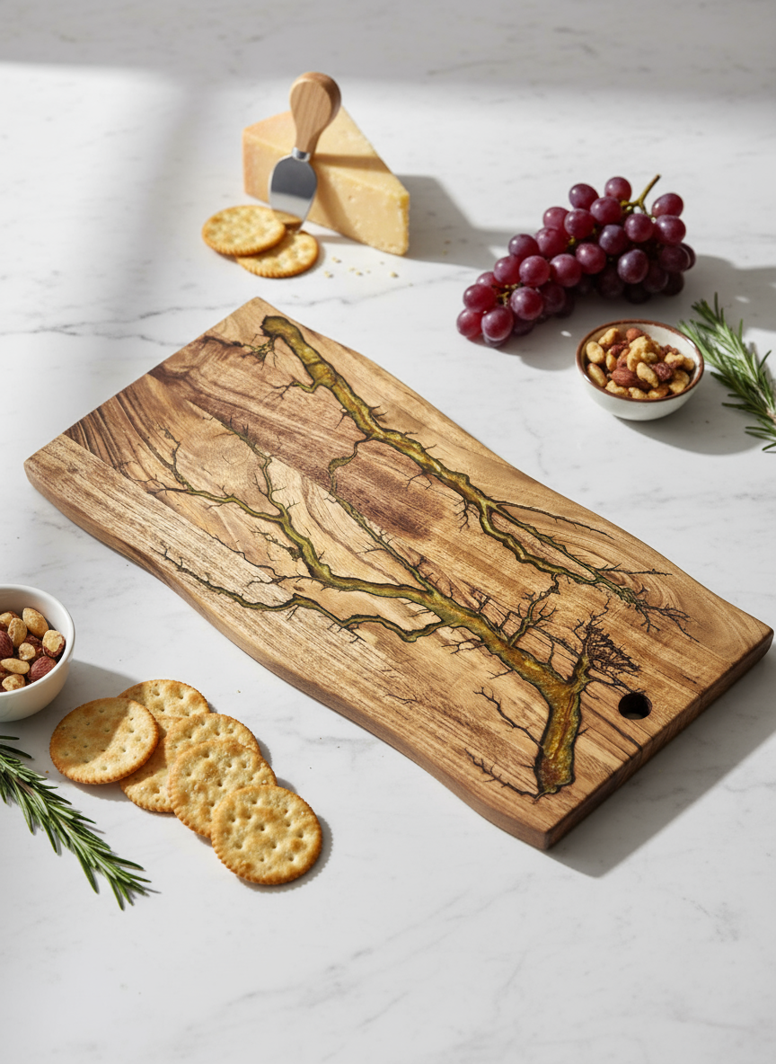 Premium resin inlay live edge board – handcrafted charcuterie and cheese platter by Fractal Flow Designs, Australian-made in VIC - unique gift piece