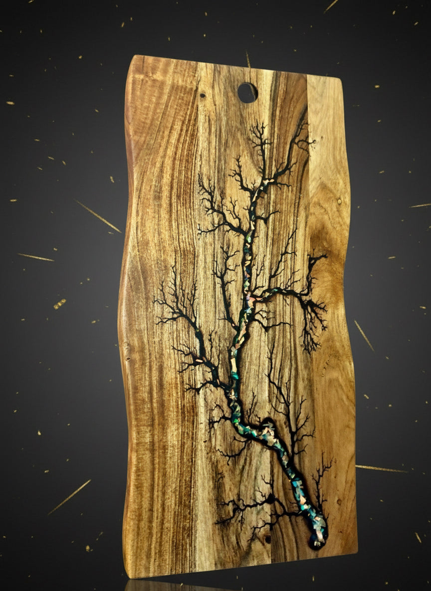 Quality live edge serving board with resin inlay, artisan charcuterie platter handmade in Australia, perfect for weddings, housewarming, or corporate gifts