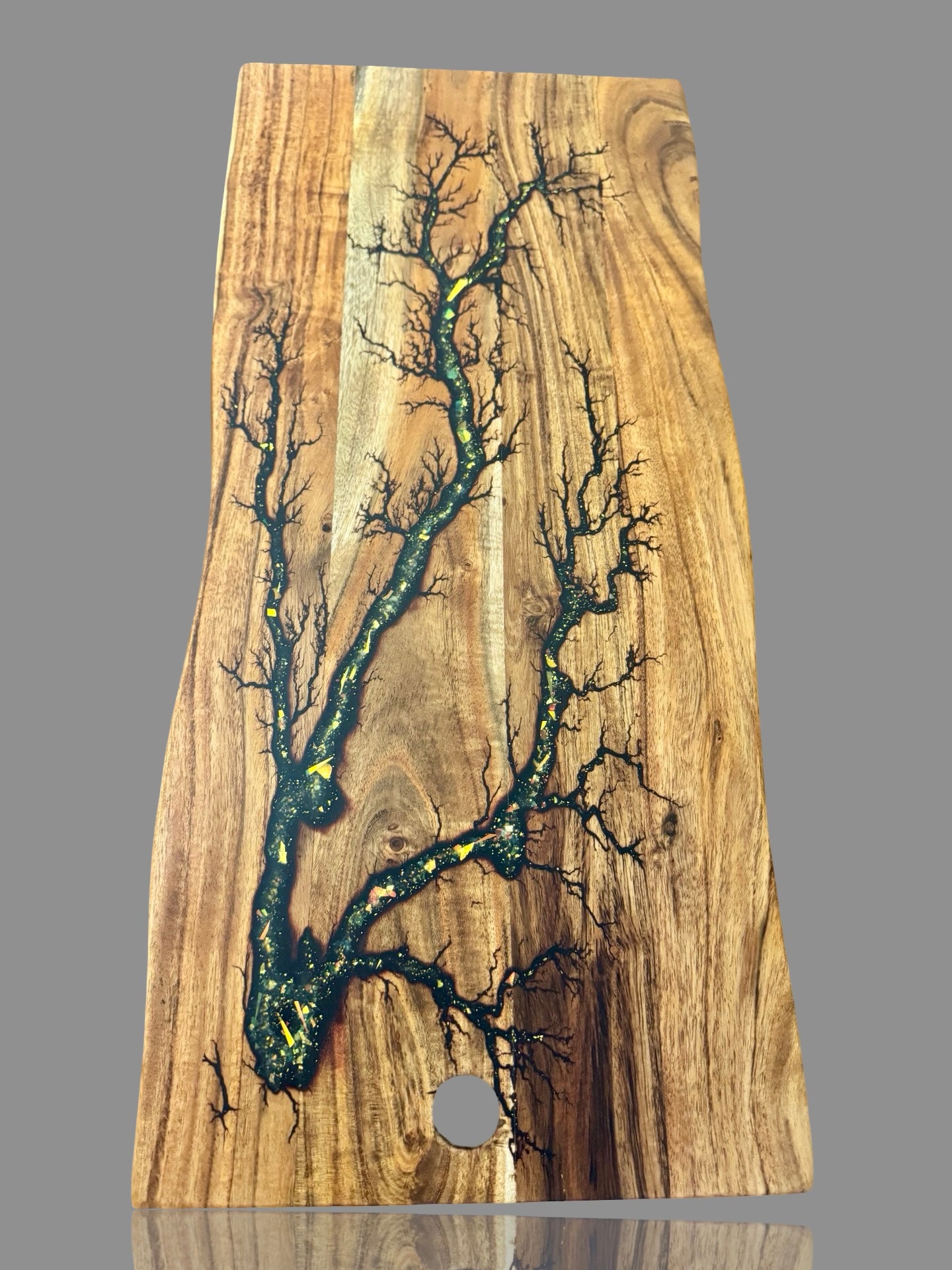 Fractal Flow Designs live edge charcuterie board, handmade resin serving platter using Australian hardwood, perfect for entertaining, gifts and home decor