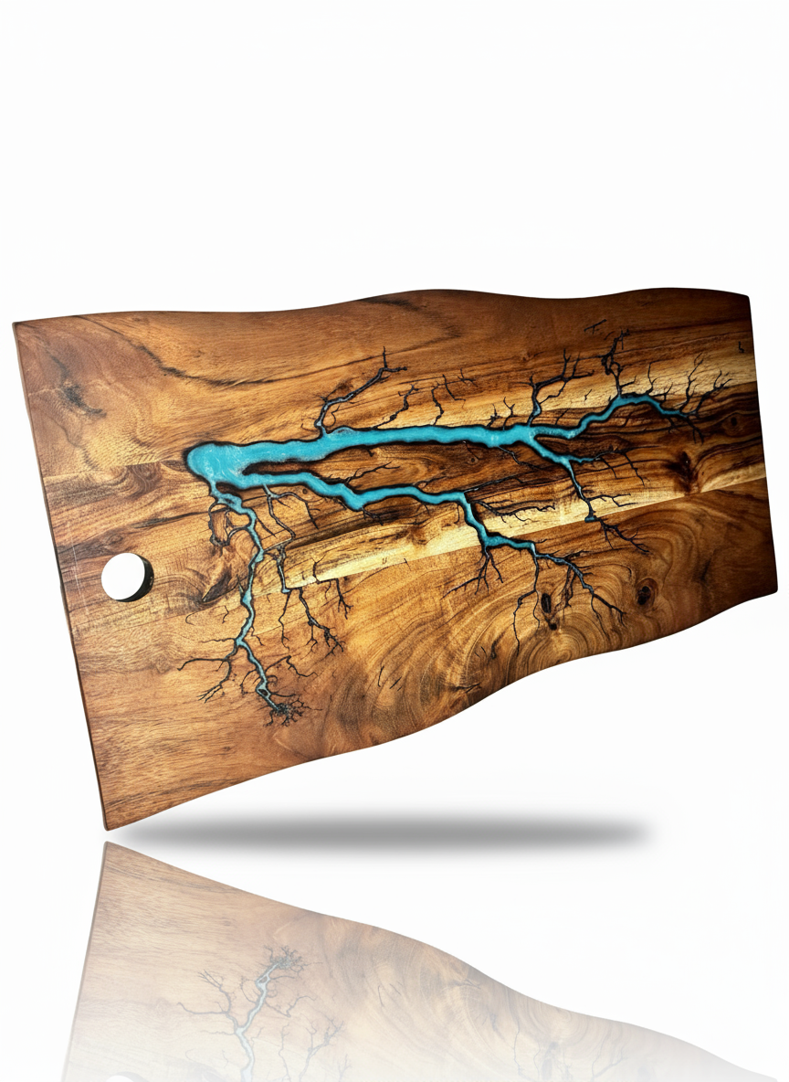 Unique live edge resin serving board – handcrafted Australian timber platter by Fractal Flow Designs, perfect for cheese, grazing, charcuterie and gifting