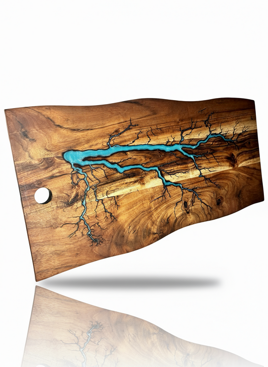 Unique live edge resin serving board – handcrafted Australian timber platter by Fractal Flow Designs, perfect for cheese, grazing, charcuterie and gifting