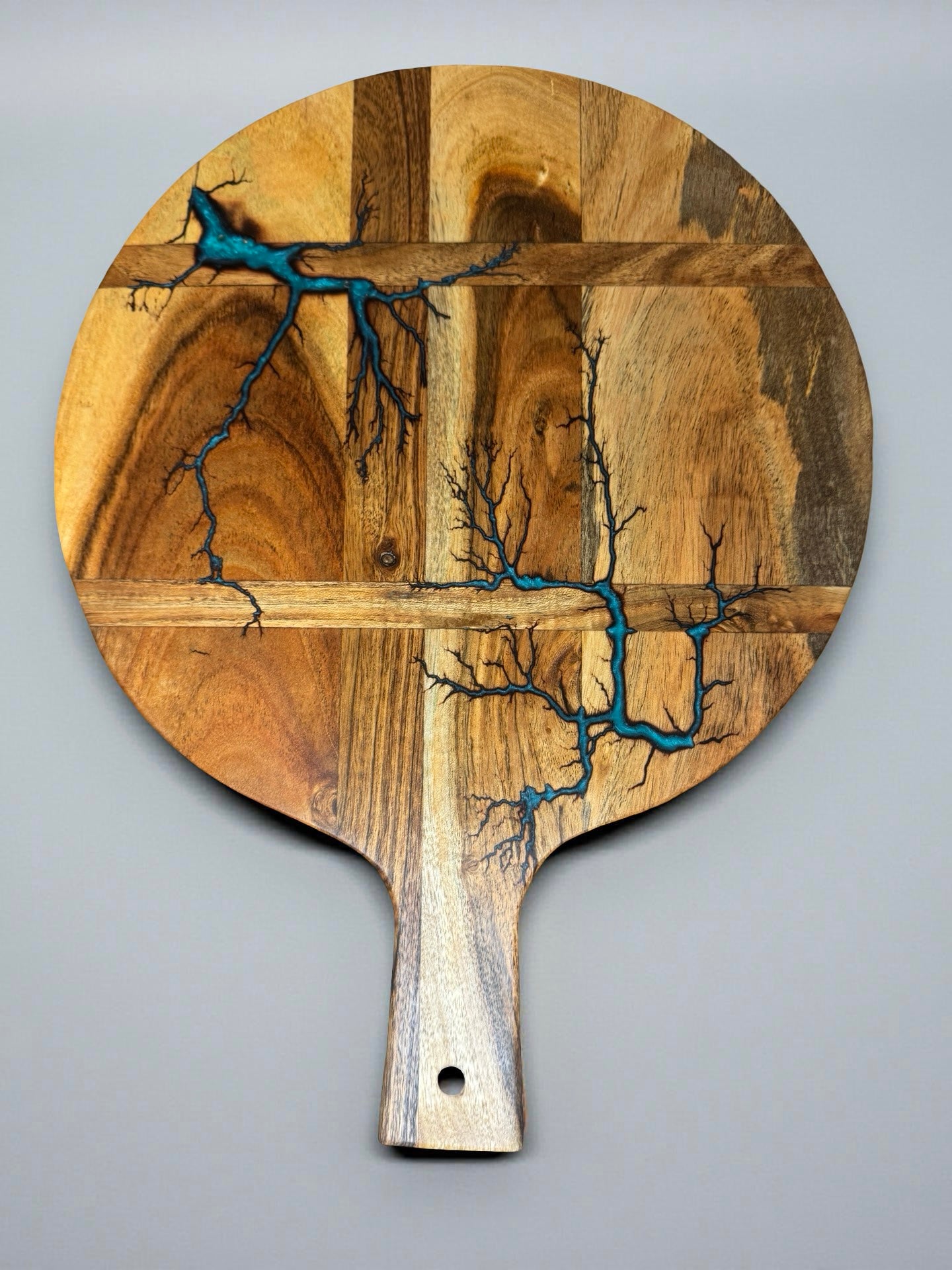 Acacia round cheese paddle lagoon blue resin swirl premium serving board east gippsland