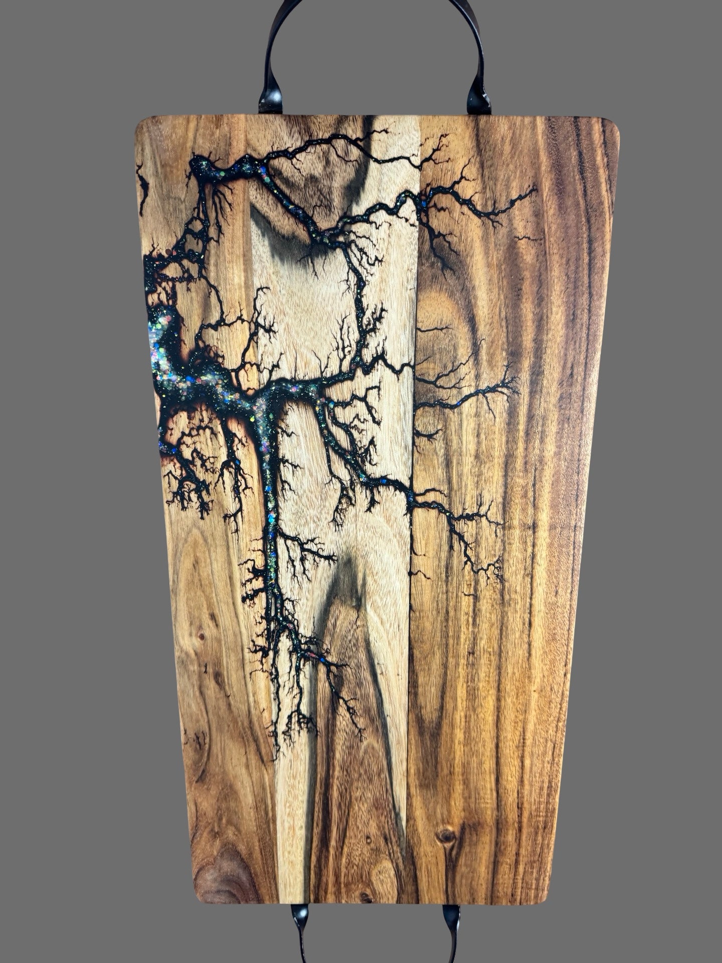 Luxury resin grazing board handmade in Victoria, Australia. Premium charcuterie serving piece with striking fractal art design by Fractal Flow Designs — gift-ready and food-safe