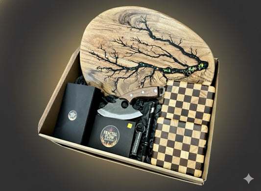 Australian made resin board gift hamper by Fractal Flow Designs premium art