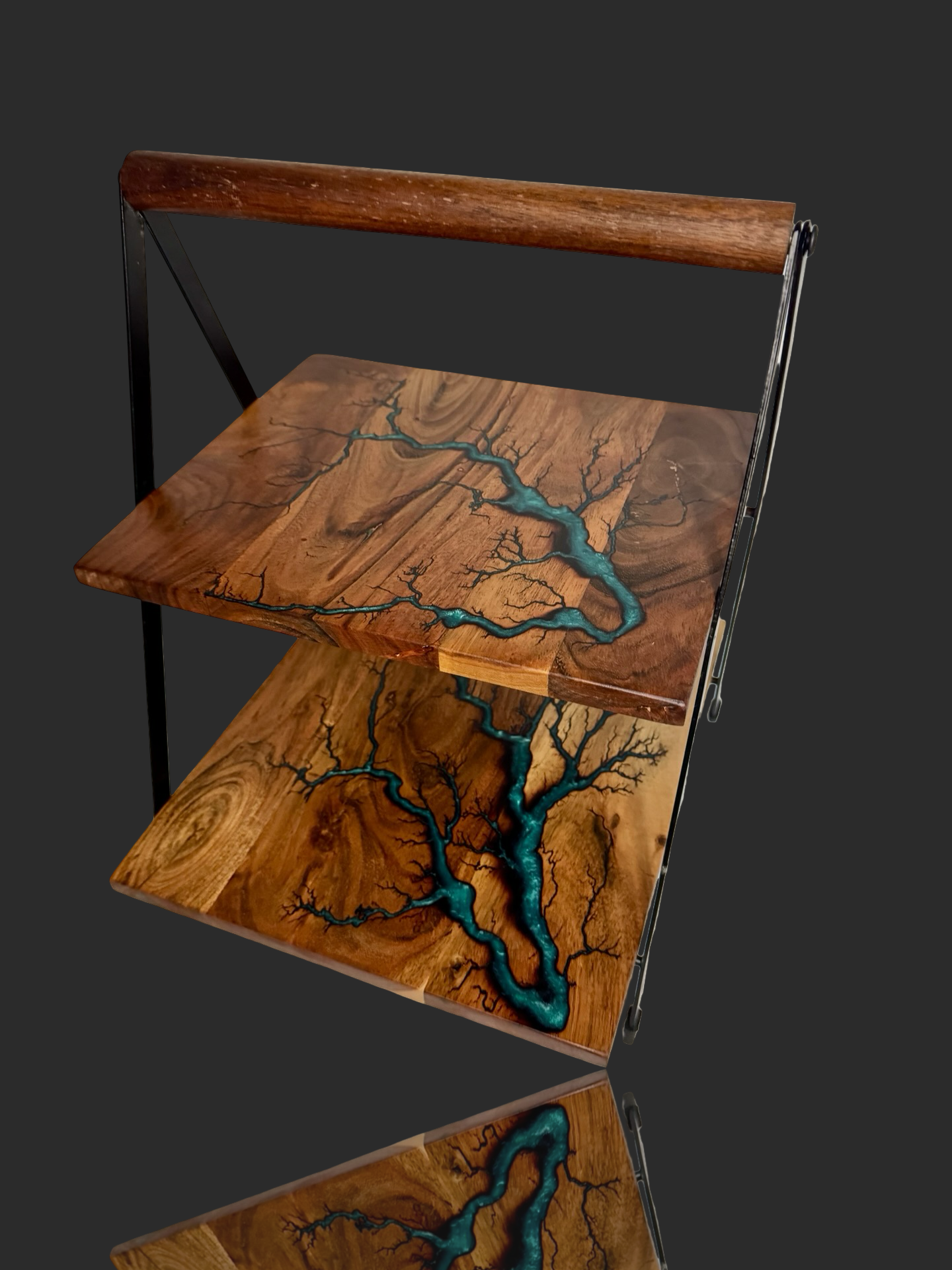 Handcrafted resin and timber cake stand by Fractal Flow Designs – premium Australian-made dessert display, serving platter, and wedding centerpiece from Bairnsdale, Victoria