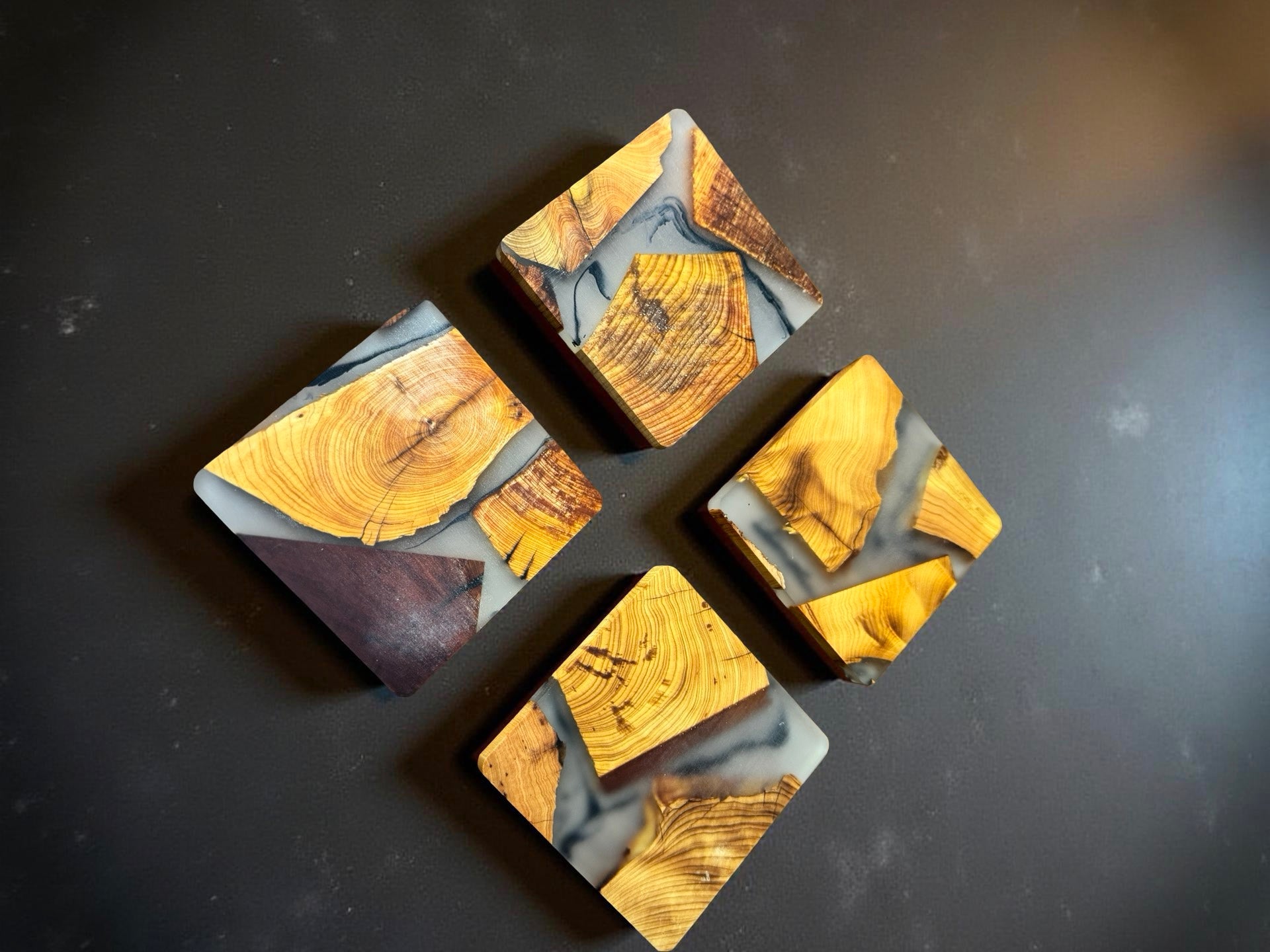 Resin art coasters handcrafted by Fractal Flow Designs East Gippsland Australia