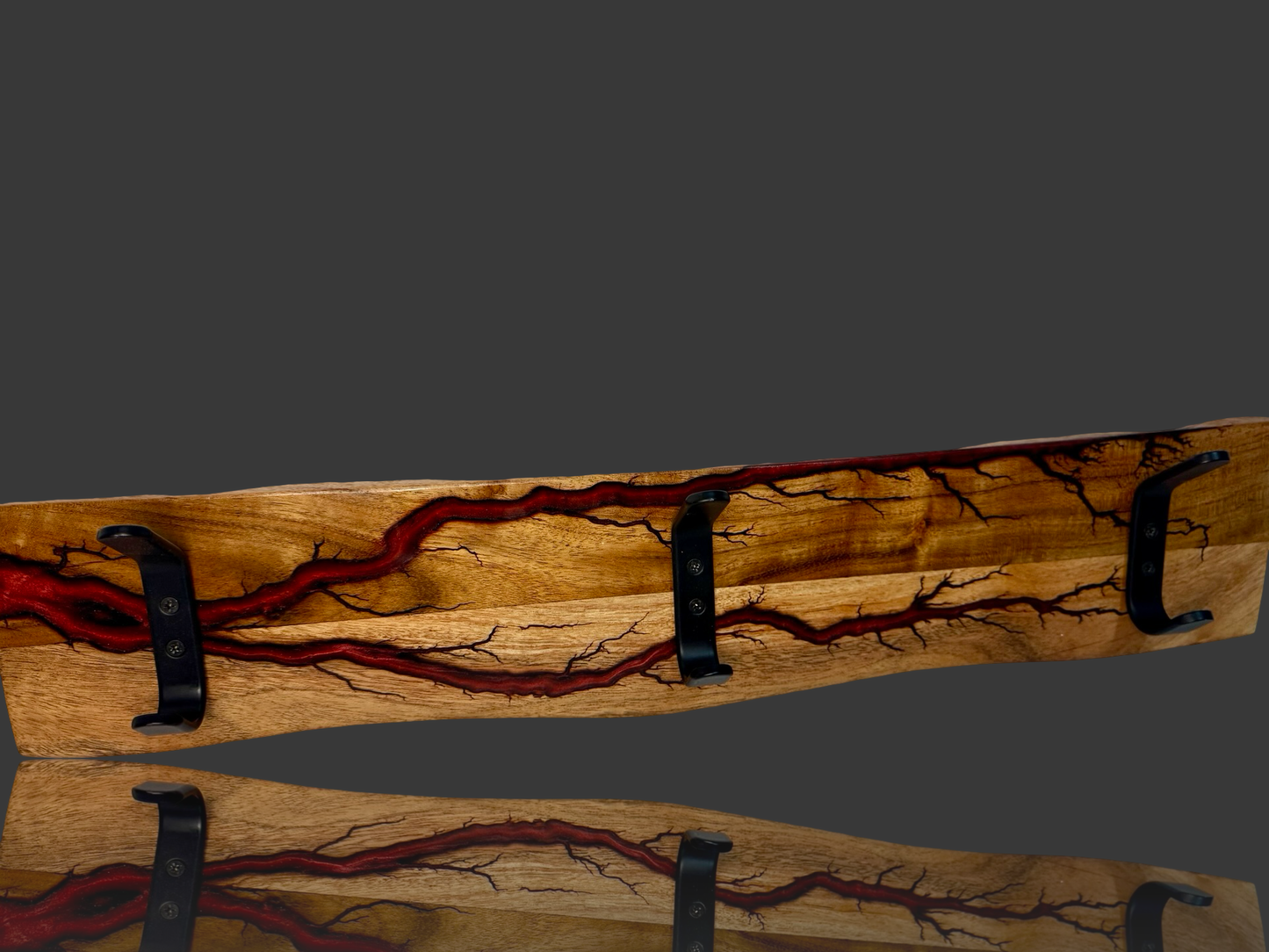 One-of-a-kind coat rack handcrafted by Fractal Flow Designs in Bairnsdale. Australian timber, resin artistry, and fractal burning for bold, electric home style.