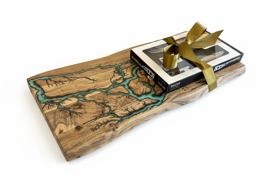 Resin Charcuterie Board with Cheese Knife Set | Fractal Flow Designs - Resin Boards