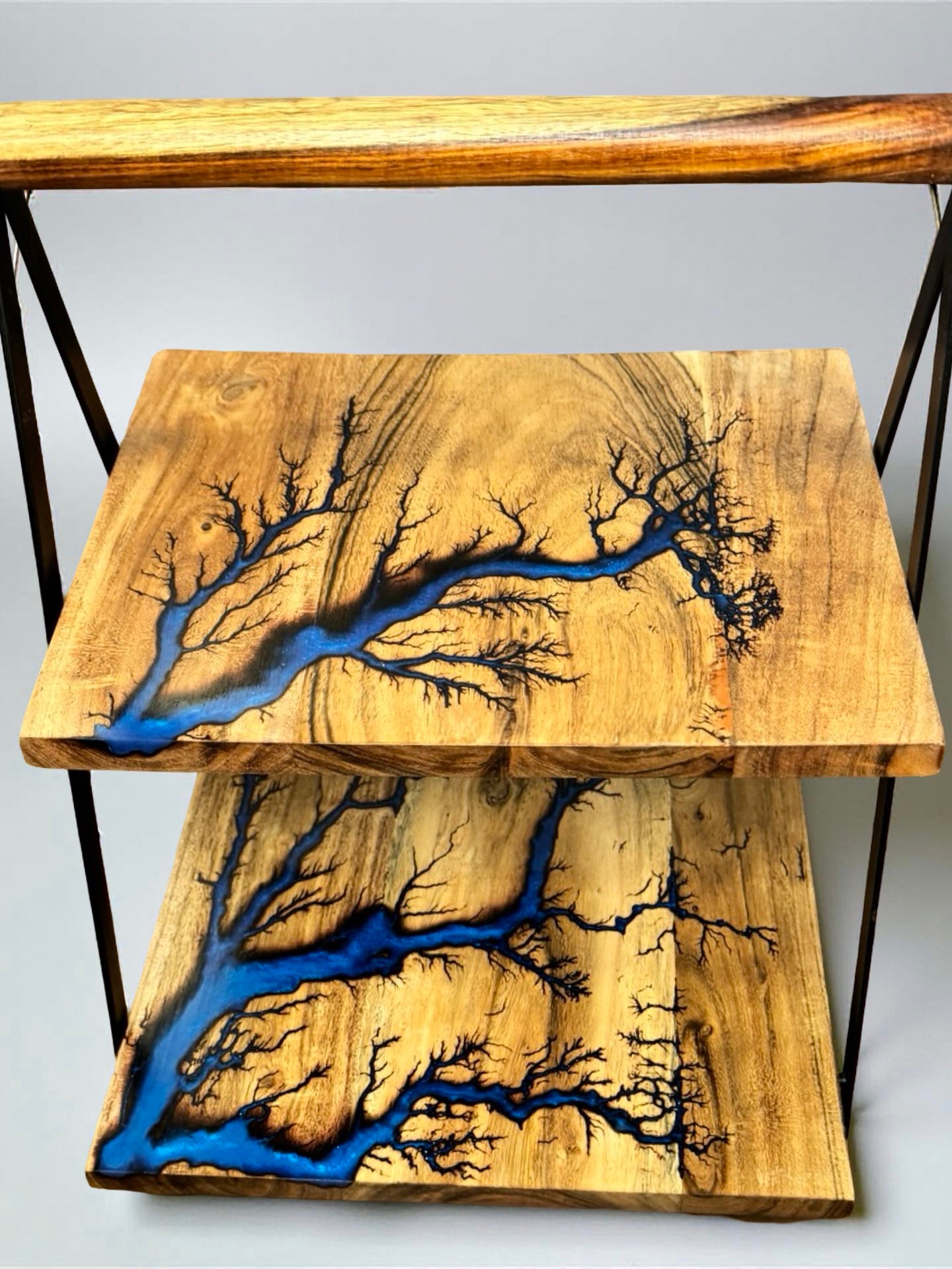 Sapphire blue resin cake stand luxury handcrafted timber design by Fractal Flow Designs Australia