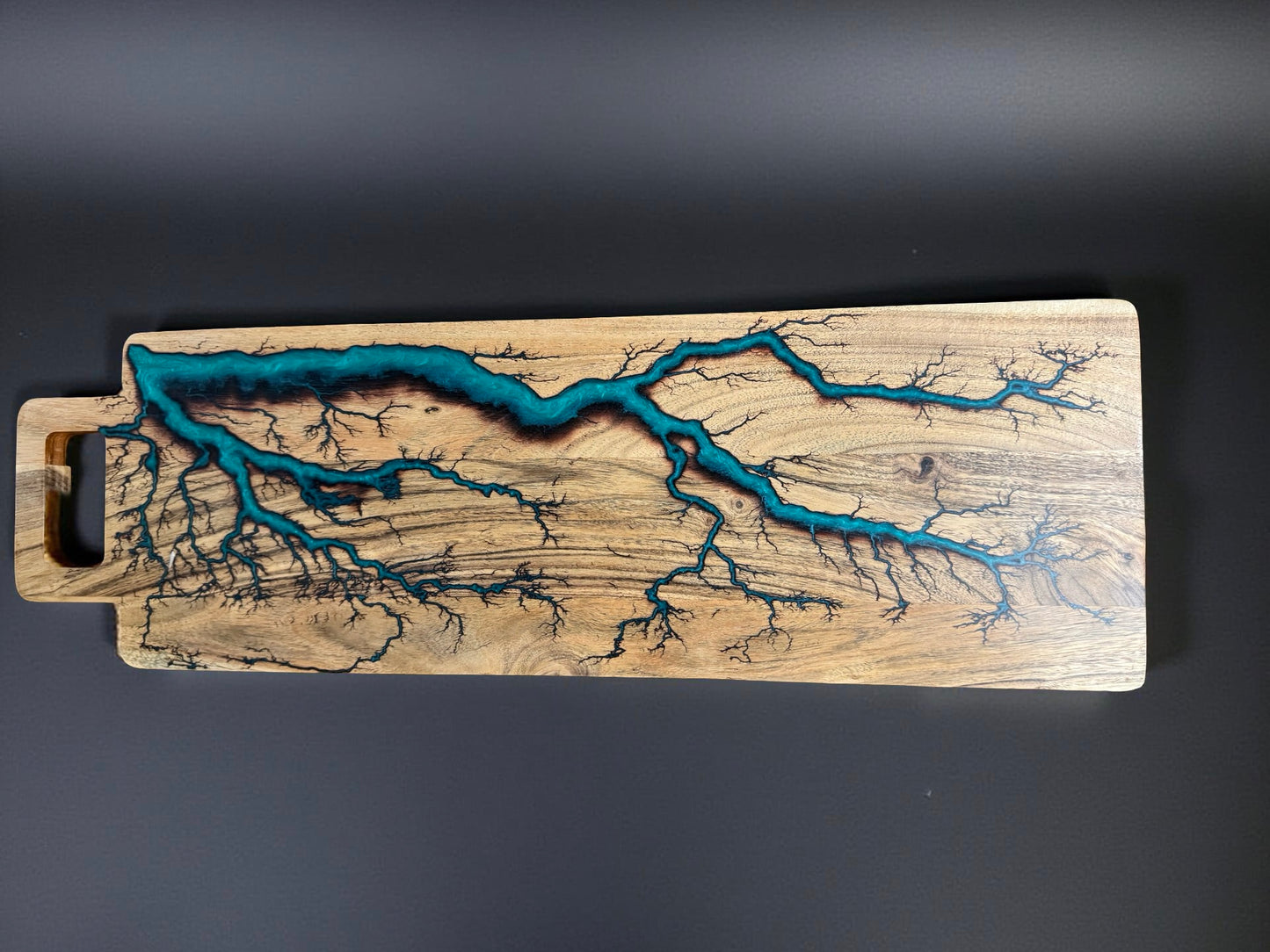 Premium teal resin serving and charcuterie board Australian made timber by Fractal Flow Designs