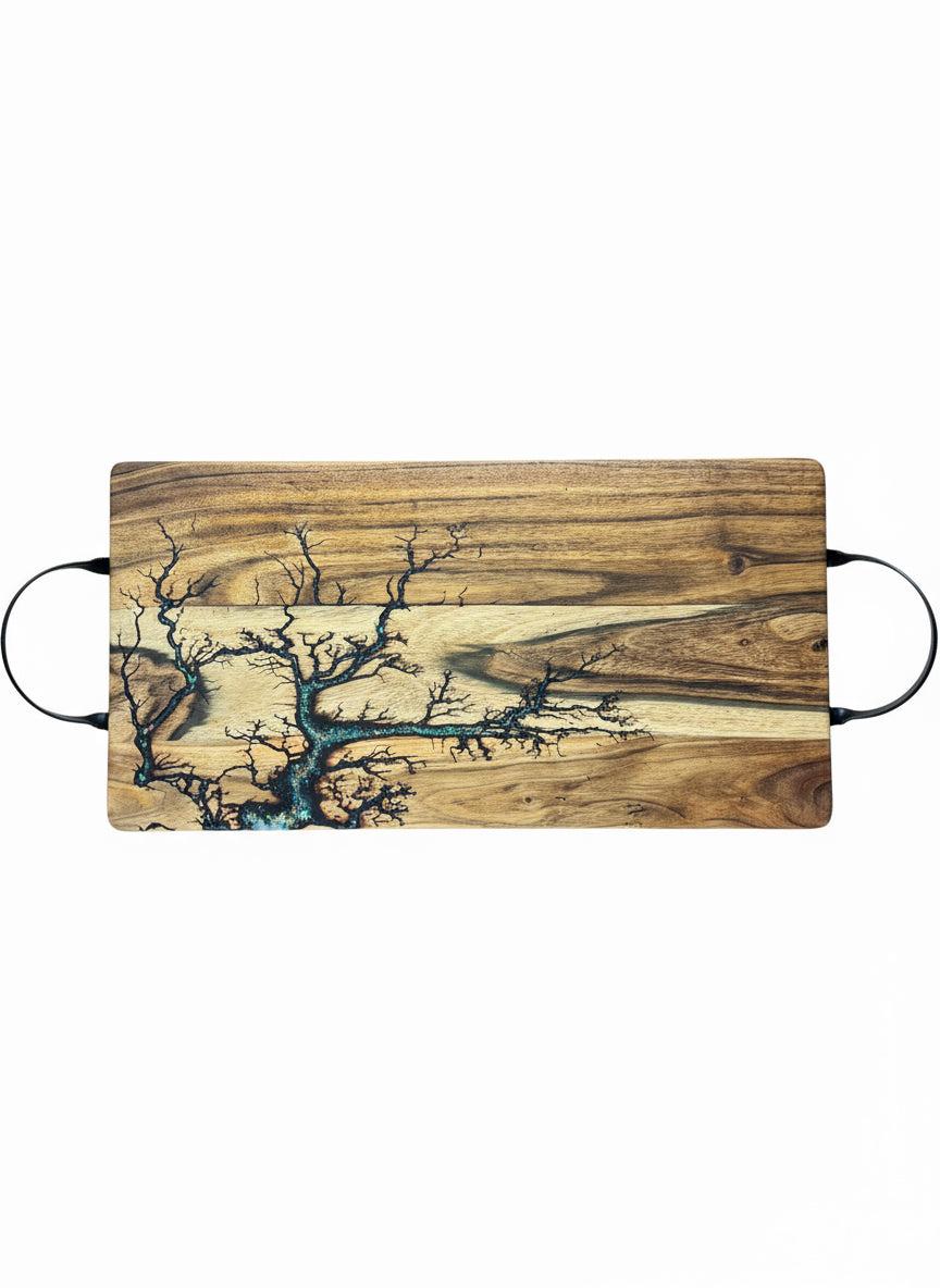 Bespoke resin and timber serving platter by Fractal Flow Designs, East Gippsland. Handcrafted Australian resin board ideal for cheese, charcuterie, and luxury gifting occasions