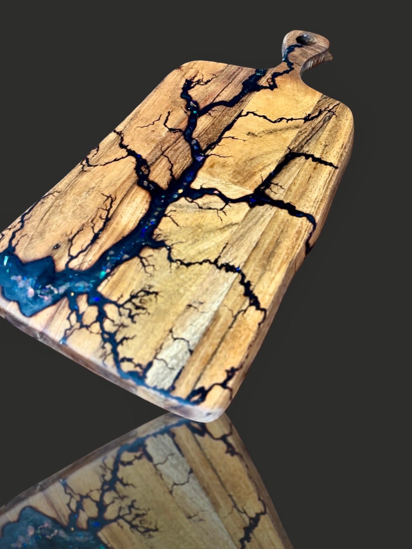 Fractal Flow Designs resin paddle board, artisan Australian-made cheese platter. Perfect for entertaining, weddings, birthdays, and anniversary gift giving.