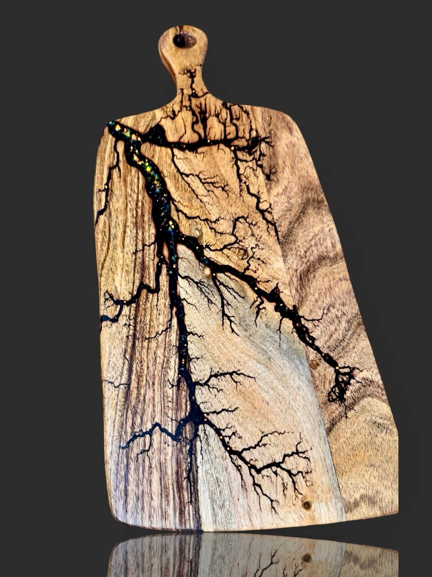 Fractal Flow Designs resin paddle board, artisan-crafted cheese platter made in Victoria. Premium resin artistry on Australian timber, gift-ready for nationwide shipping.