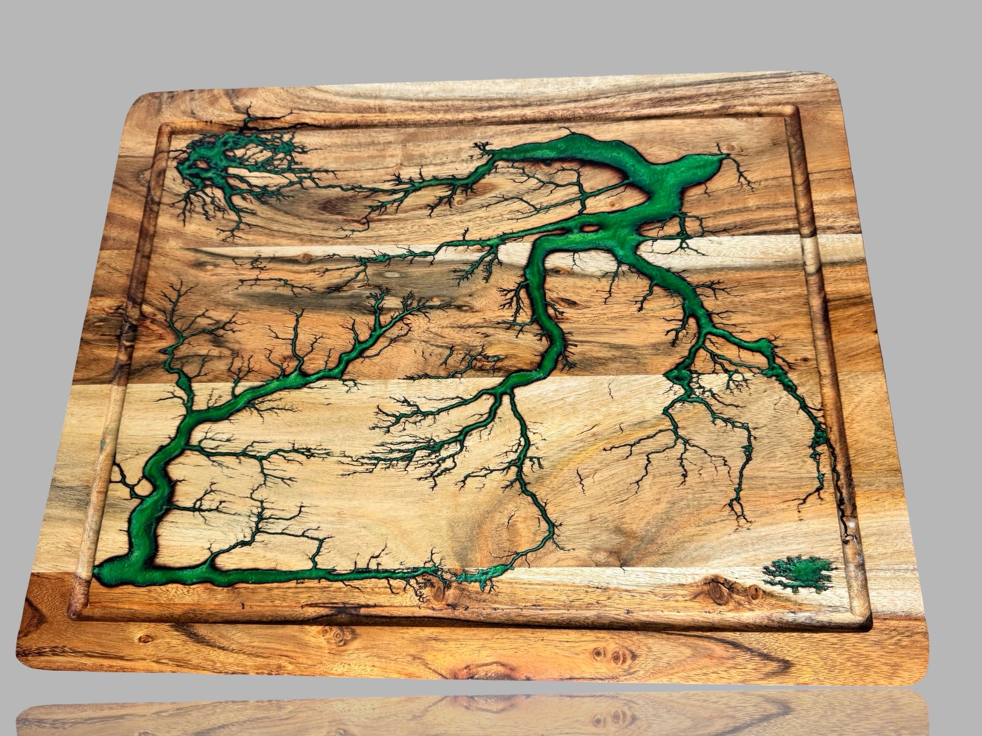 Bespoke green resin chopping board handcrafted by Fractal Flow Designs, East Gippsland, Australia — true statement kitchen piece.