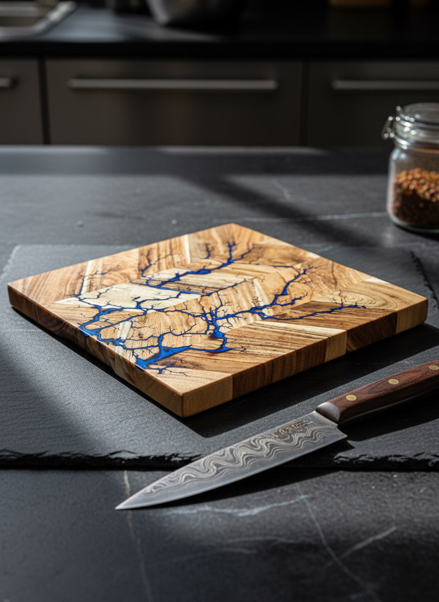 Fractal Flow Designs artisan resin chopping board - Australian-made from premium timber - Durable serving board for cheese - charcuterie and everyday gourmet cooking