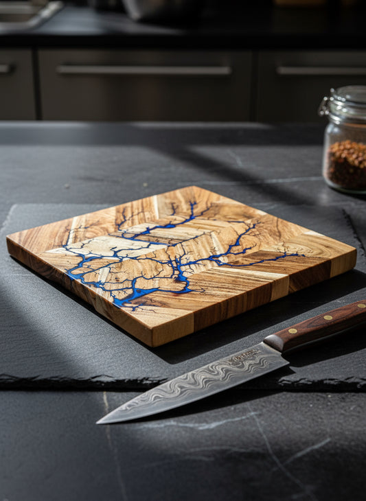 Fractal Flow Designs artisan resin chopping board - Australian-made from premium timber - Durable serving board for cheese - charcuterie and everyday gourmet cooking