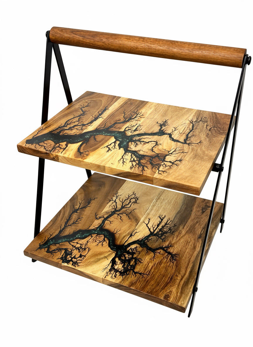 Artisan resin cake display stand, part of the Australian resin boards collection by Fractal Flow Designs