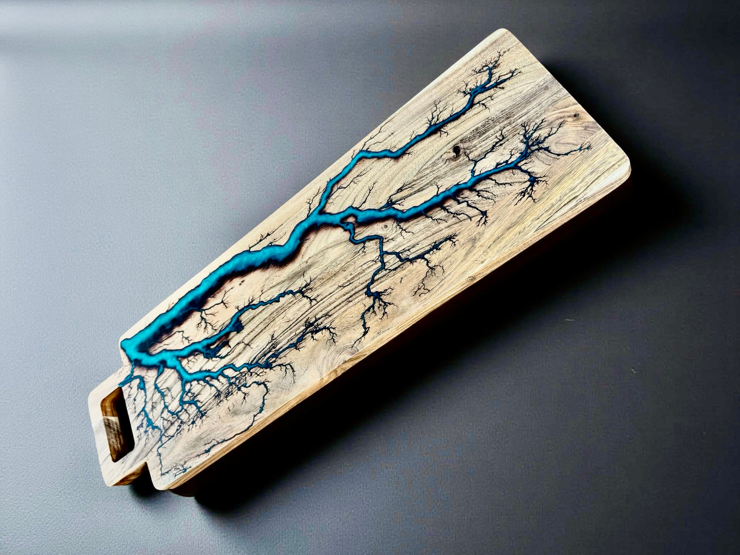 Long teal resin charcuterie board handcrafted by Fractal Flow Designs Australian timber East Gippsland resin boards Australia premium serving platter